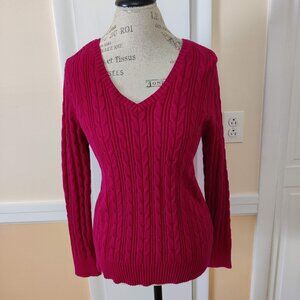 St John's Bay Fuscia Hot Pink Sweater L Large Cable Knit